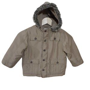 Gymboree Alpine Patrol Winter Jacket Tan Fleece Lined Hood Toddlers Size 2T / 3T